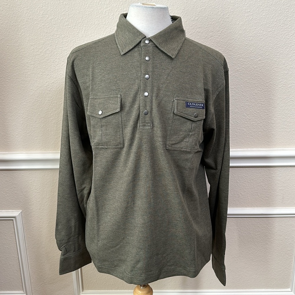 Cloudveil COWBOY SNAP POLO long sleeve - Bison Green Heather